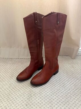 INC International Concepts Tall Leather Over-the-Knee Boots in Chestnut Brown